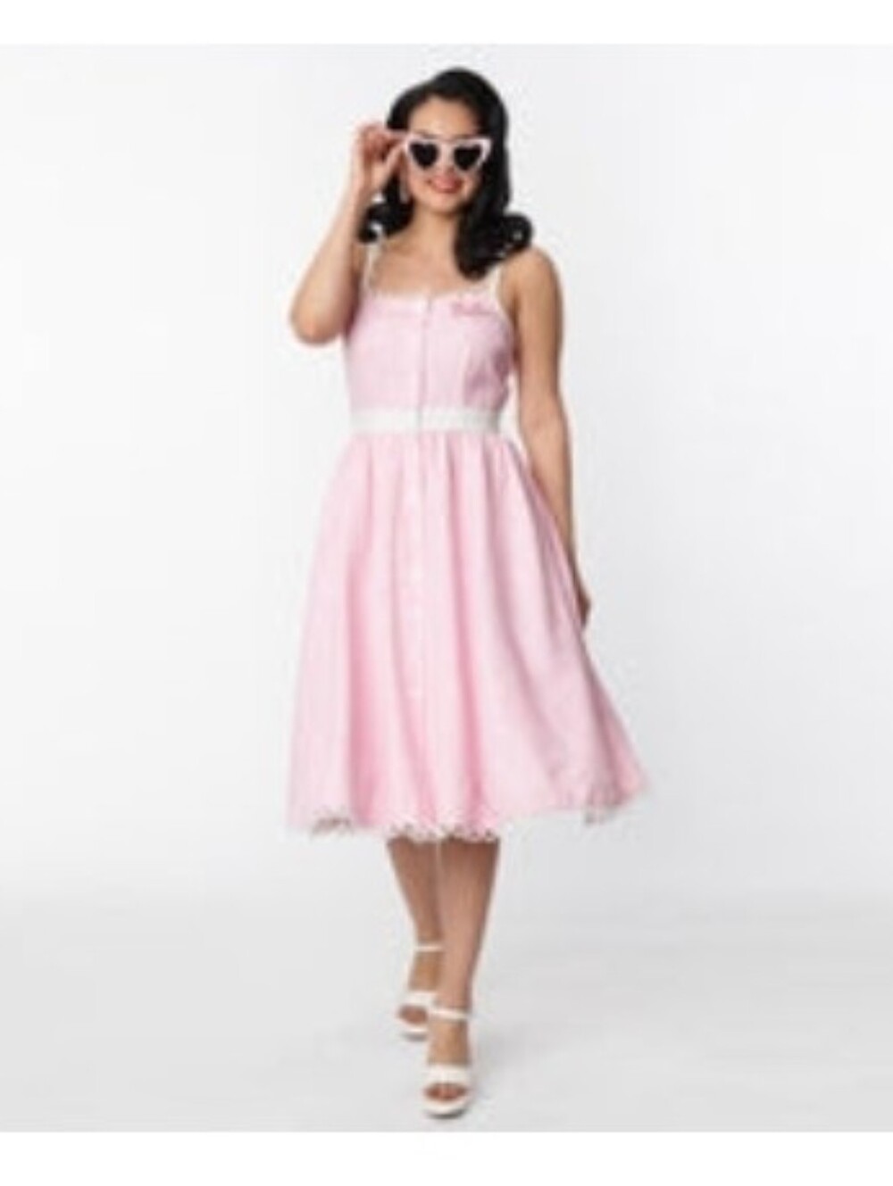 Hey BARBIE!!     Pink Retro Button-Front Sundress with White Waist